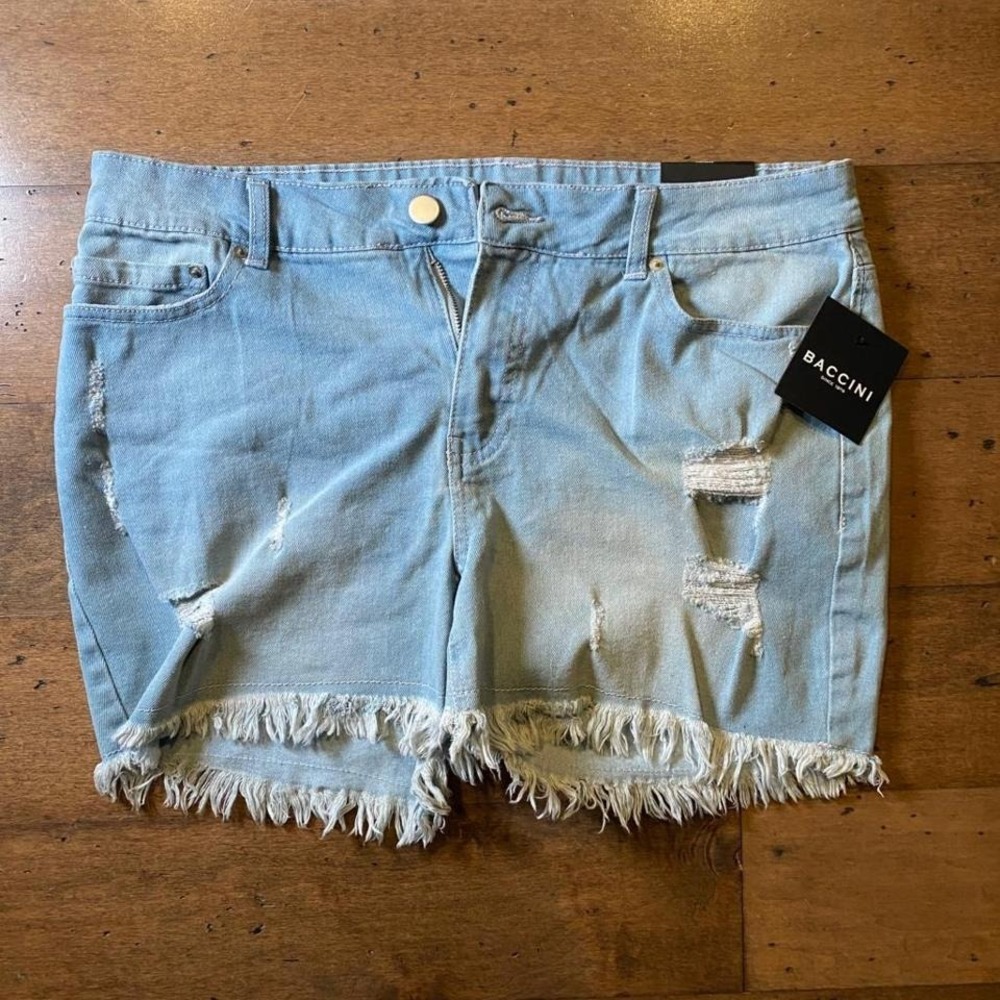 Baccini blue denim shorts with‎ frayed hem
